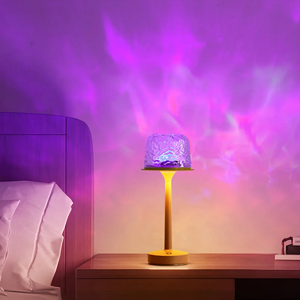 16 Color Water Ripple Atmosphere Desk Lamp Mushroom Table Lamp LED High Footed Desk Lamp with Remote Projection Atmosphere Light