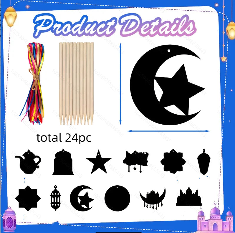 EID MUBARAK Scratch Painting DIY Scratch Card Moon Ornaments Xmas Tree Hanging Pendant EID MUBARAK Ramadan Decor