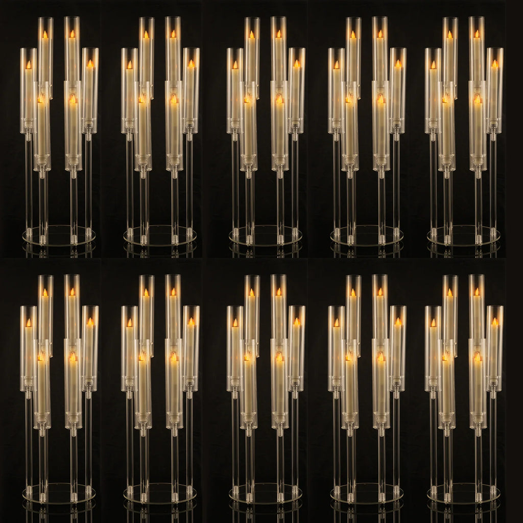 10pcs Candlestick Holde 6 Arm Candelabras Clear Taper Candle Holders Candlestick Holder for Wedding, Party, Dining Table