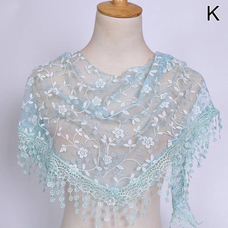 Women Lace Scarf for Church Tassel Triangle Scarf Sheer Floral Scarves Church Prayer Shawl Spanish Mantilla Lace Bufanda Mujer