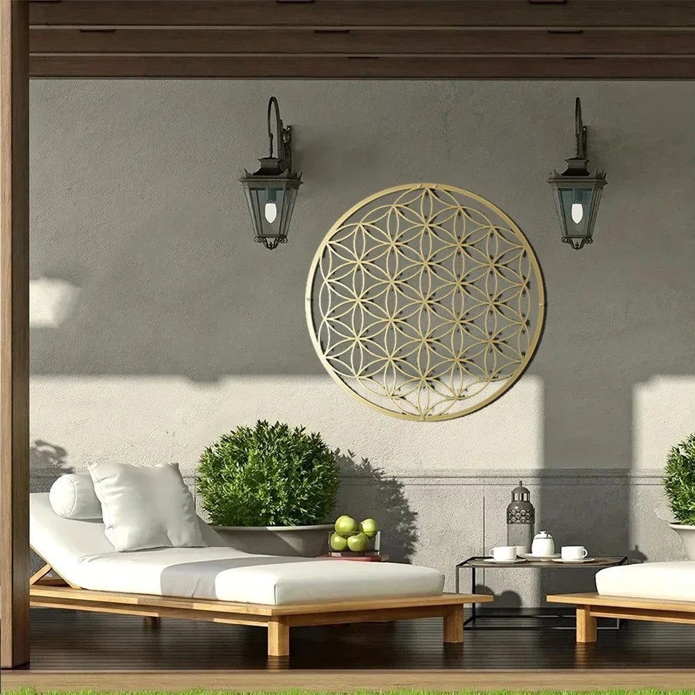 Ramadan&Eid Special Flower of Life Metal Wall Art for Bedroom and Living Room Decor,Lotus Design as Accent Piece Above Couch