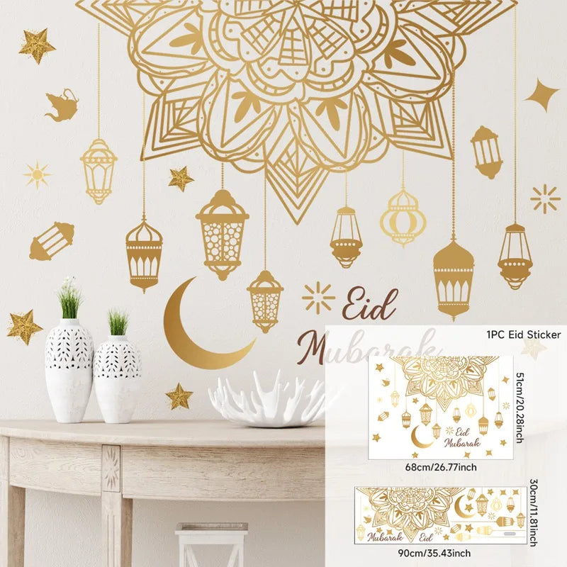 Eid Mubarak Window Stickers Ramadan Decoration 2024 Islamic Muslim Party Decor Ramadan Kareem Wall Stickers EID Al Adha Gifts