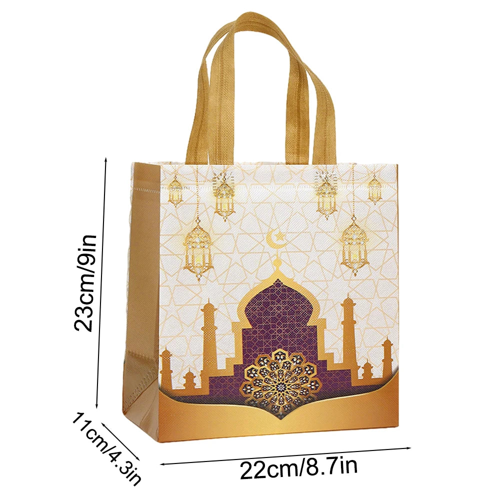 6/12pcs Eid Mubarak Non-Woven Gift Bags with Handle Ramadan Gift Packaging Bag Ramadan Kareem Decor Islamic Festival Party Favor