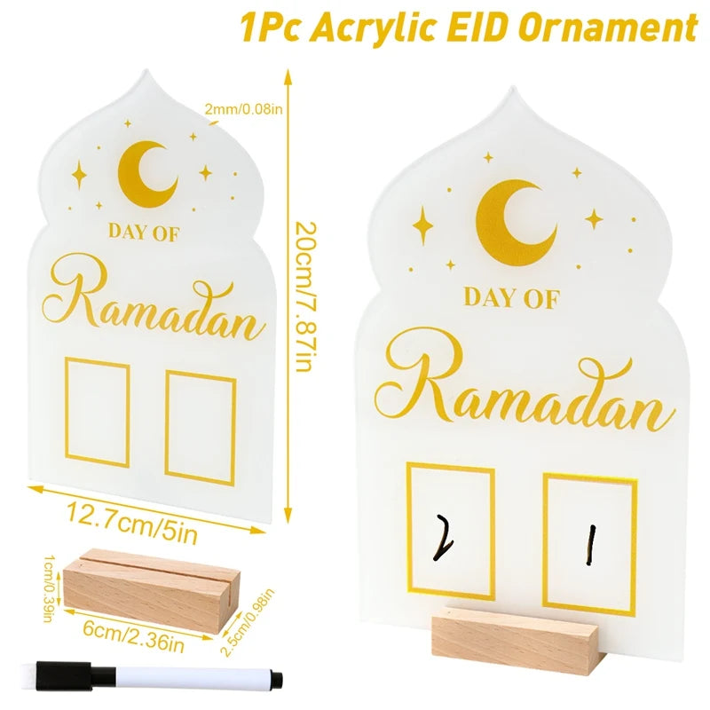 Acrylic Ramadan Countdown Calendar Ornaments Gifts Eid Mubarak Ramadan Decor For Home 2025 Kareem Islam Muslim Party Supplies