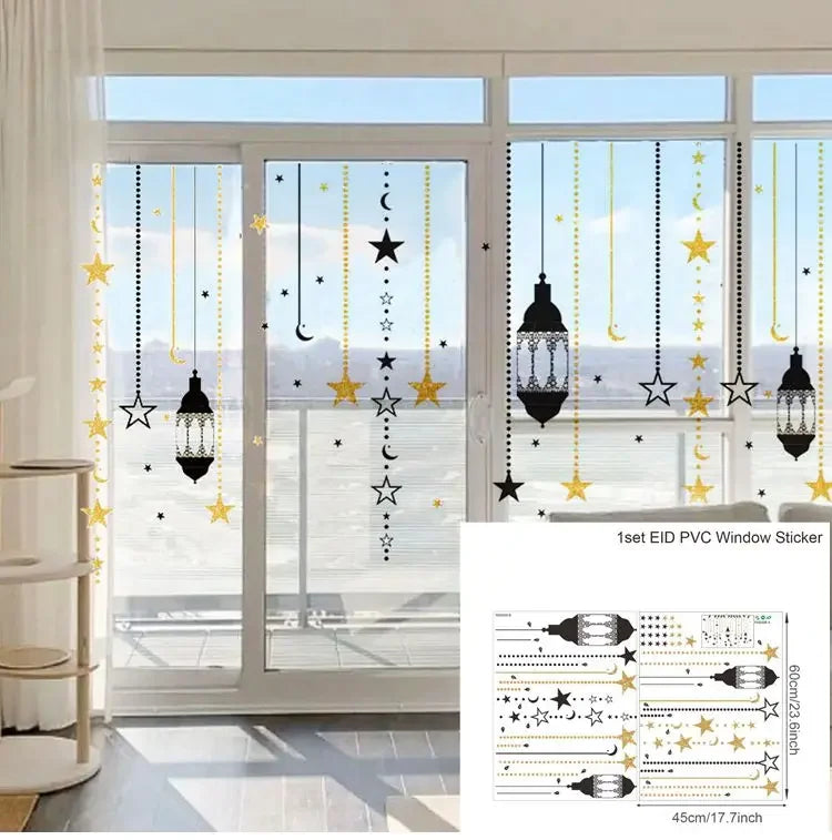 Eid Mubarak Window Sticker 2025 Kareem Ramadan Decor for Home Ramadan Mubarak Wall Sticker Islamic Muslim Wall Decals Decor
