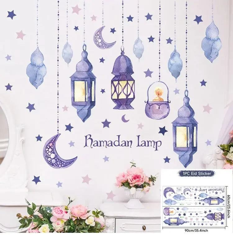 Eid Mubarak Window Sticker 2025 Kareem Ramadan Decor for Home Ramadan Mubarak Wall Sticker Islamic Muslim Wall Decals Decor