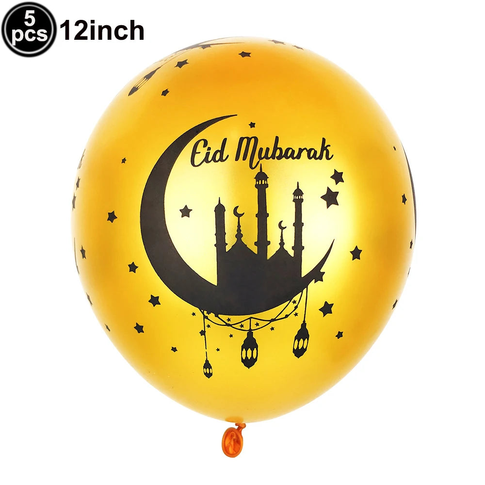 Ramadan Gold Moon Balloon Round Eid Holiday Foil Balloons Eid Mubarak Latex Balloons Ramadan Islamic Festival Party Decorations
