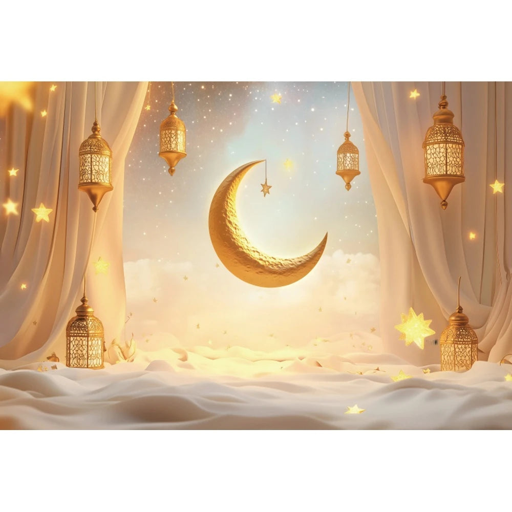 Eid Mubarak Backdrop Islamic Mosque Ramadan Aladdin Moroccan Golden Moon Lantern 2026Muslim Kareem Al Fitr Festival Photo Banner