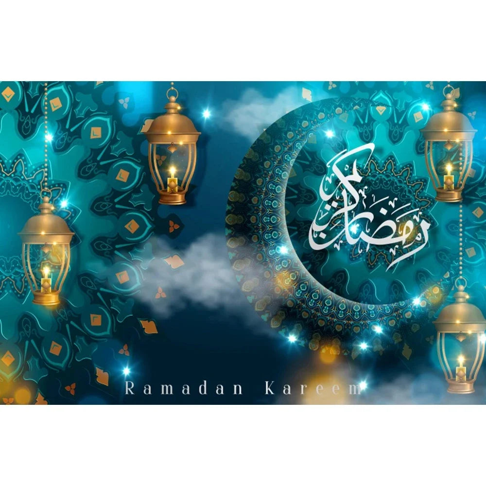 Eid Mubarak Backdrop Ramadan Kareem Islam Mosque Muslim Moon Lantern Eid Al-fitr Family Party Decor Banner Photo Background