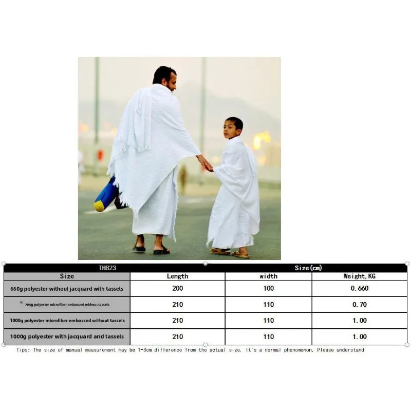 Men’s Hajj & Umrah Ihram 2-Piece Set Solid White Pilgrimage Suit