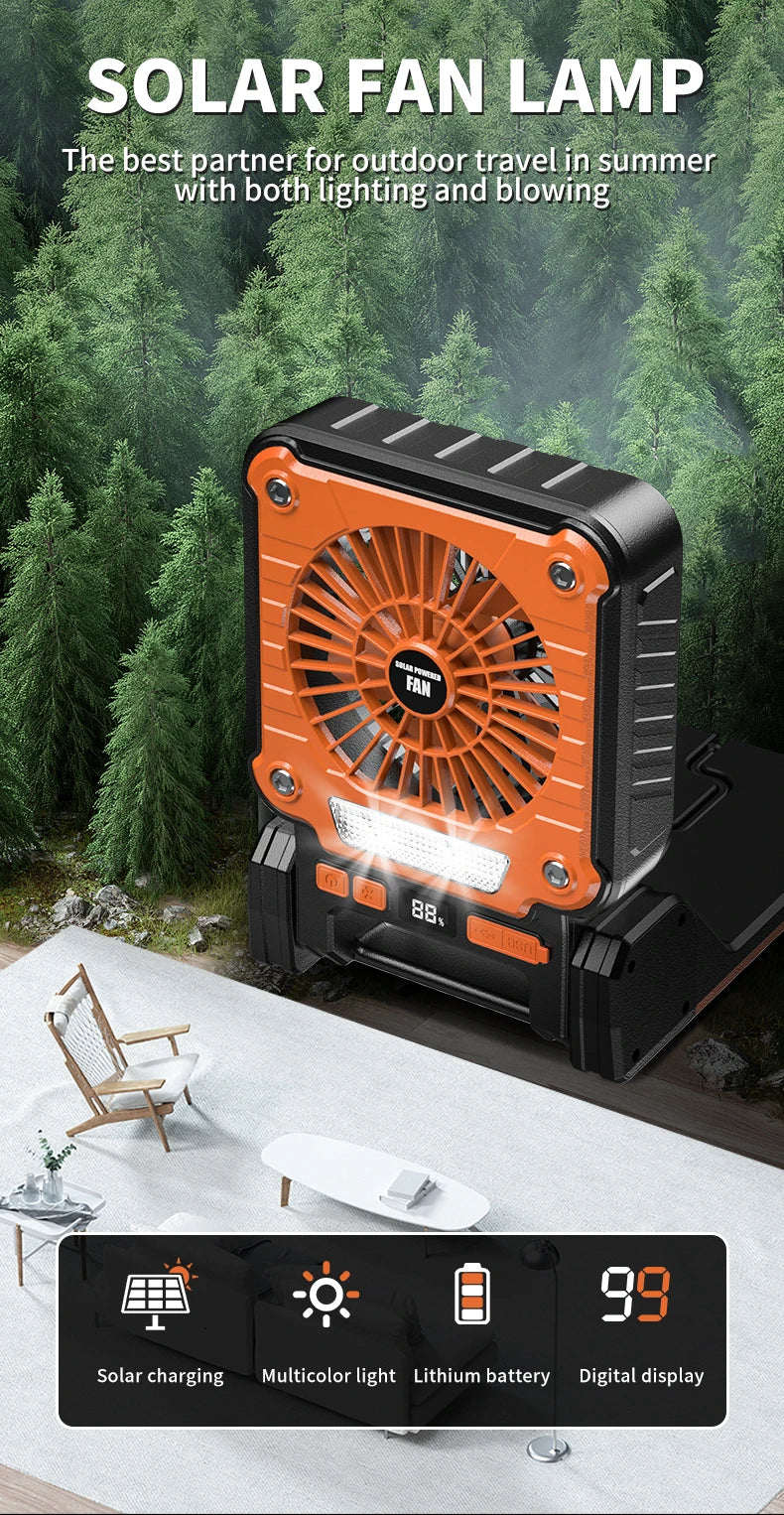 Outdoor Solar Fan Light 8 Hours Battery Foldable Tent Lantern Portable Multifunctional Camping Light Cross Border New