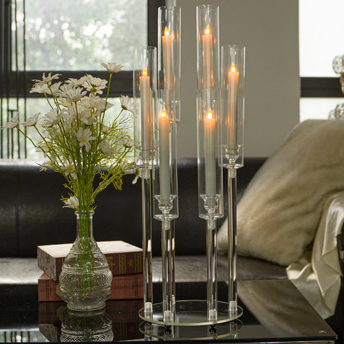 10pcs Candlestick Holde 6 Arm Candelabras Clear Taper Candle Holders Candlestick Holder for Wedding, Party, Dining Table