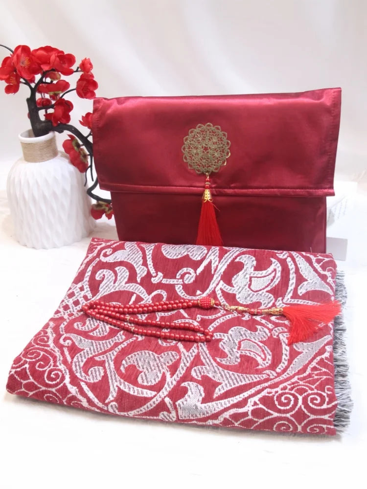 3pcs/set Muslim Prayer Mat Set Middle East Prayer Rug Prayer Beads Portable Travel Worship Blanket With Bag Set Holiday Gift