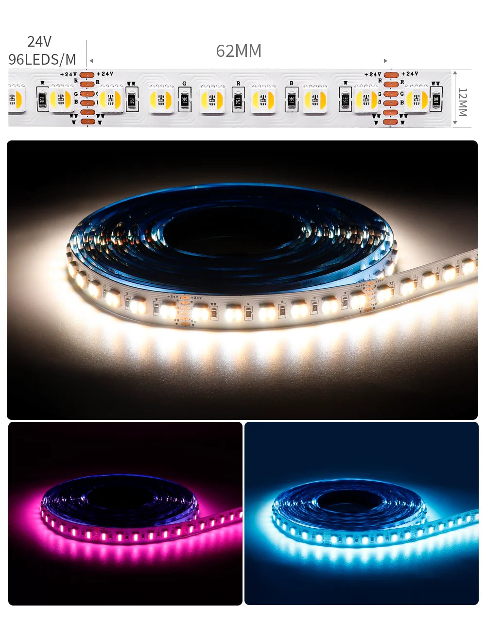 5m 5050 SMD RGBCCT 5 IN 1 LED Strip Light 60/96Leds/m RGB+CW/WW RGBWC Color Temperature High Brightness Lamp Tape DC12V/24V