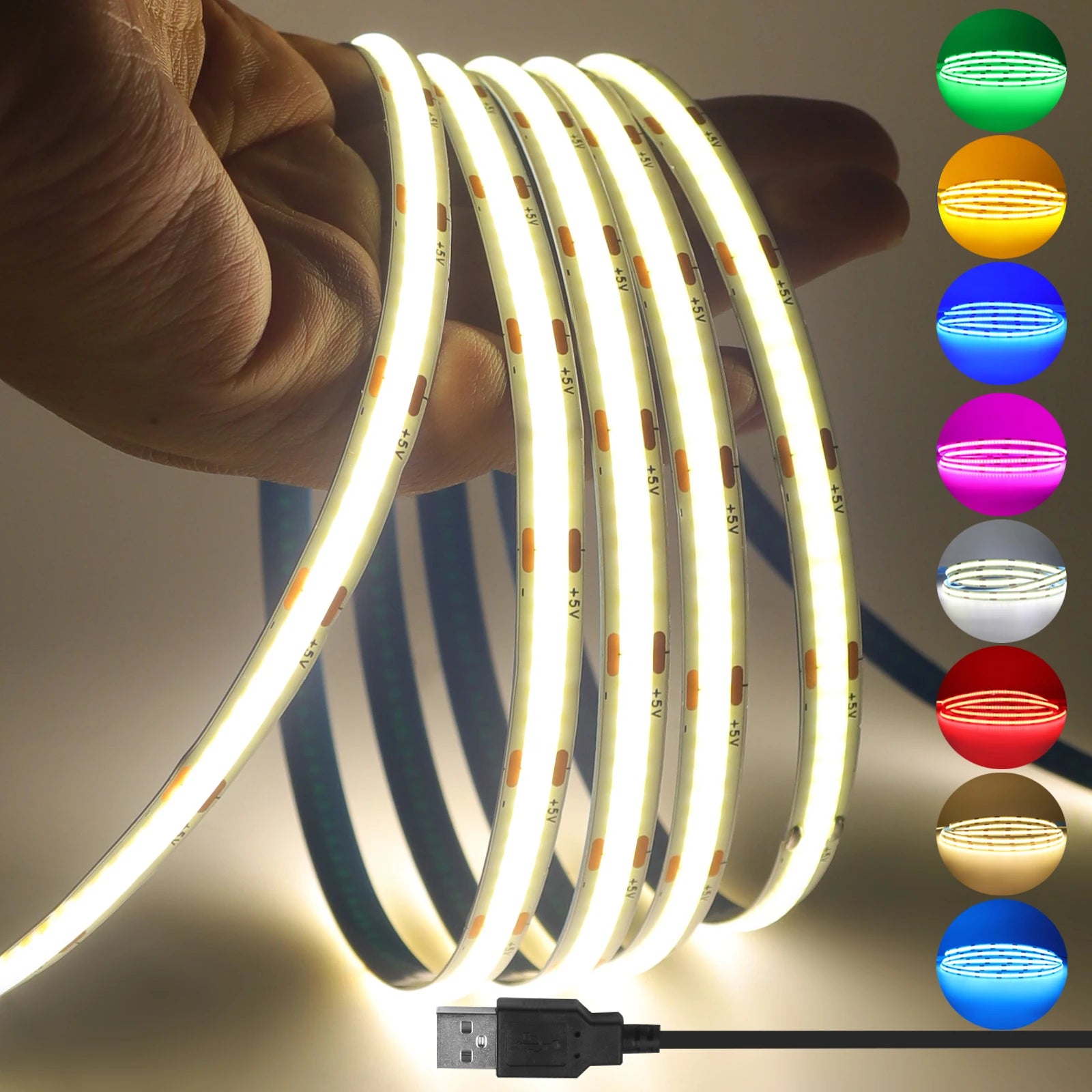 1M-5M USB COB LED Strip Light 5V 320leds/M COB Light Tape TV Mirror Backlight Kitchen Room Night Lighting Red/Blue/Green/White