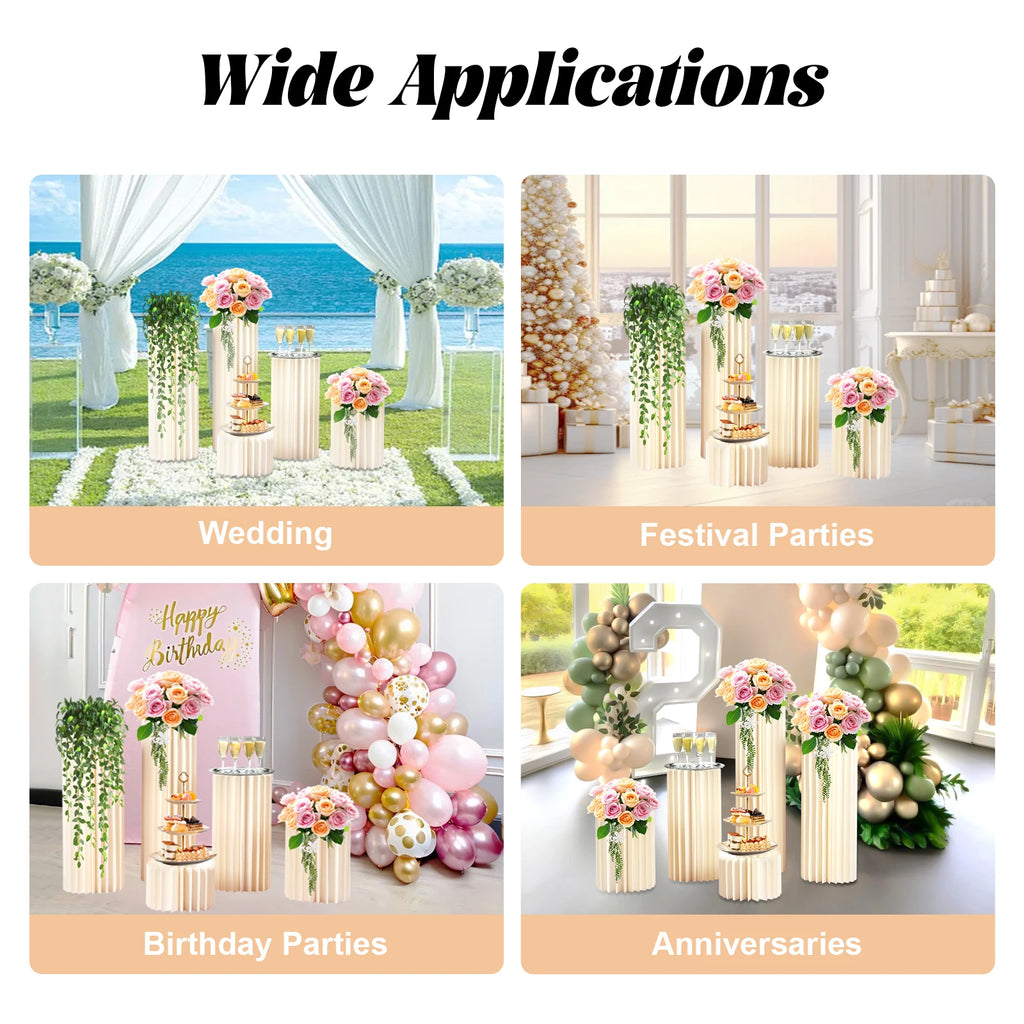 5Pcs Foldable Cardboard Flower Stands Wedding Centerpieces Display Dessert Table Column for Party Garden Decor 20+40+60+80+100cm