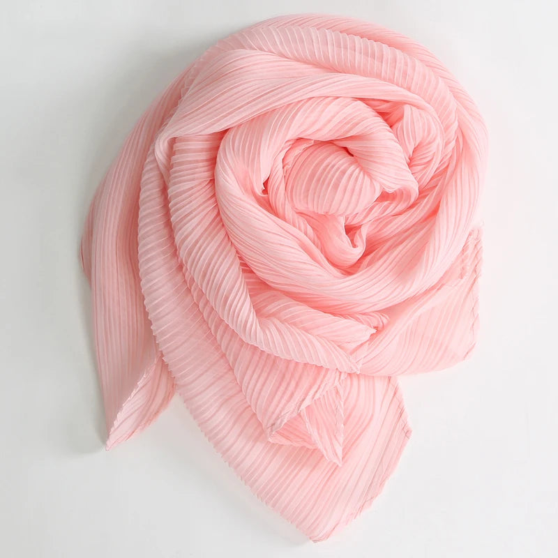 Miyake Pleated Scarf Wide Long Silk 2025 Cape Women Windscreen Shawl Shoulder Designer Korean Scarf Hijabs For Woman