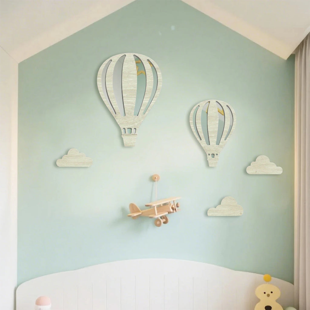 Simple Wooden Wall Decoration Hot Air Balloons Sun Moon Stars Heart-shaped Wall Ornaments Warm Sweet Children's Rooms