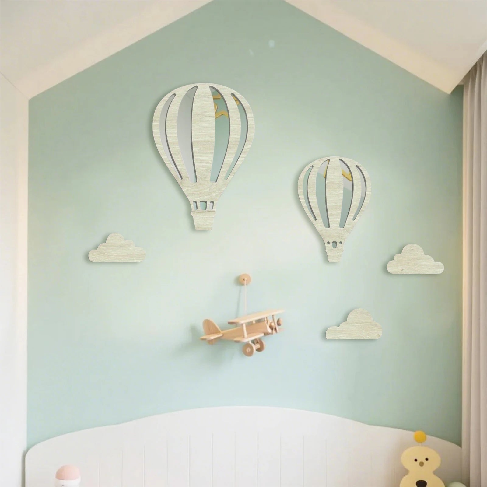 Simple Wooden Wall Decoration Hot Air Balloons Sun Moon Stars Heart-shaped Wall Ornaments Warm Sweet Children's Rooms
