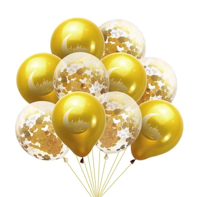10pcs EID MUBARAK Decor Balloons Ramadan and Eid Decoration Muslim Islamic Decor Gold Balloon Ramadan Mubarak DIY Party Supplies