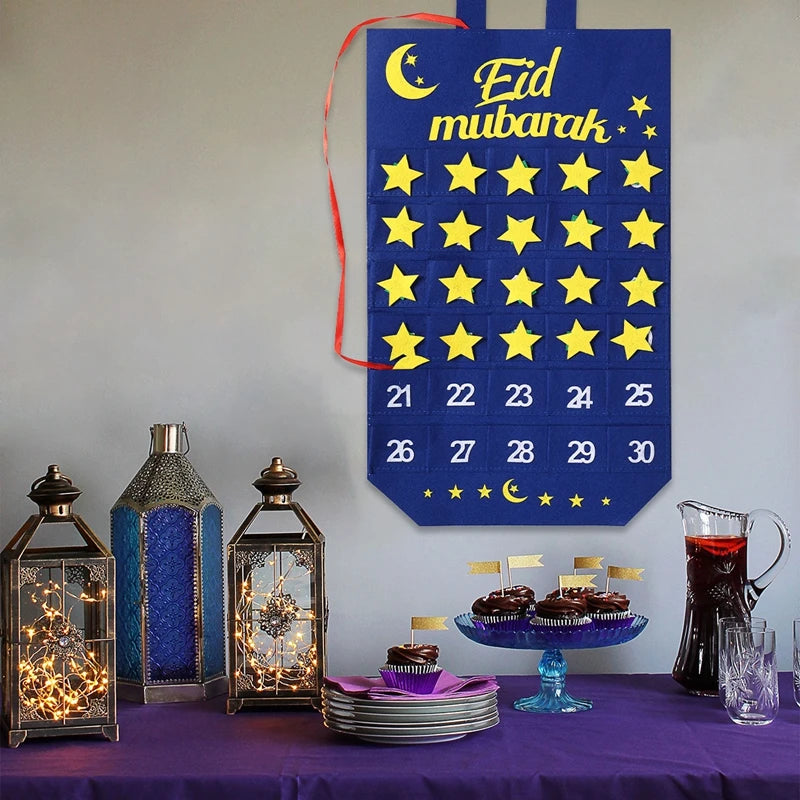 Personalized Ramadan 30 Day Advent Calendar for Muslim Islamic Kid Boy Girl Kareem Eid Al Fitr Wall Hanging Home Decoration Gift