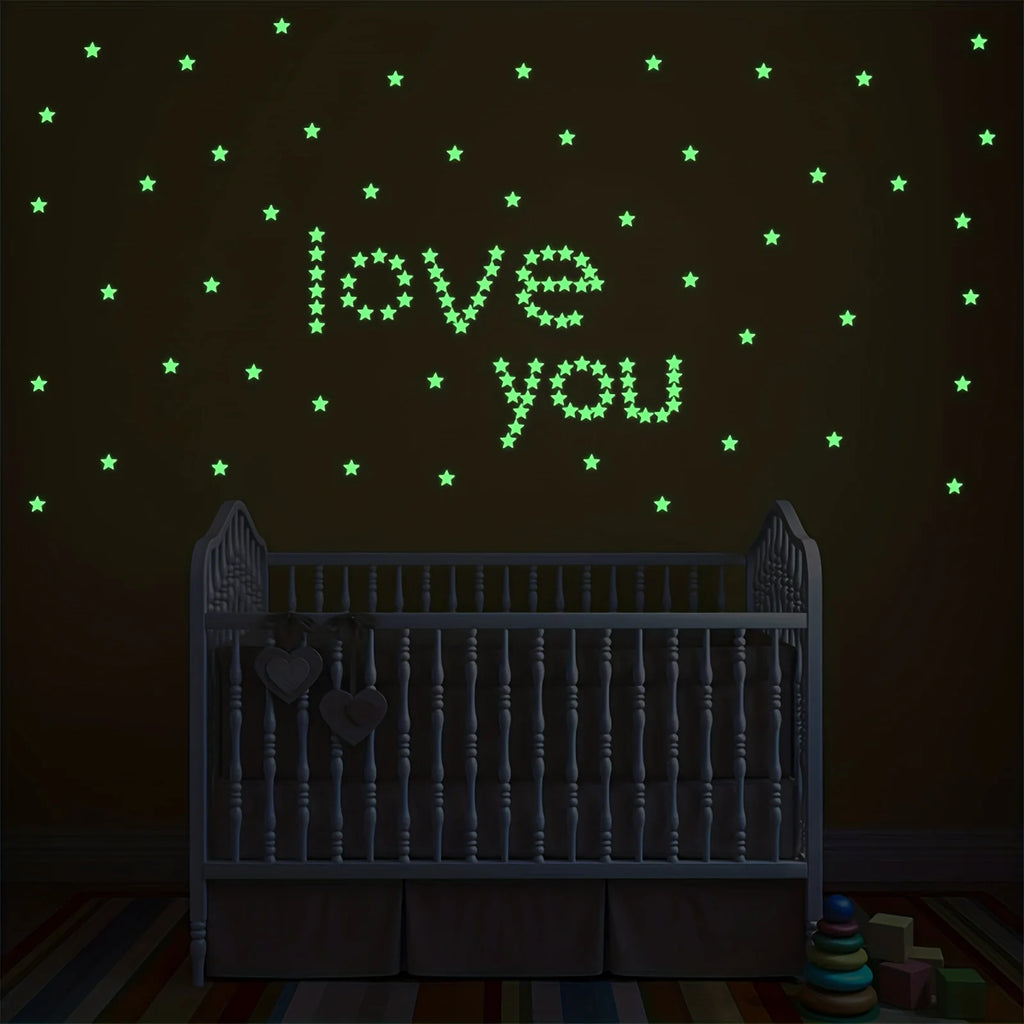 100Pcs Colorful Luminous Stars with 1pc Moon Wall Stickers for Bedroom 3D Luminous Stars Stickers Create Realistic Starry Sky