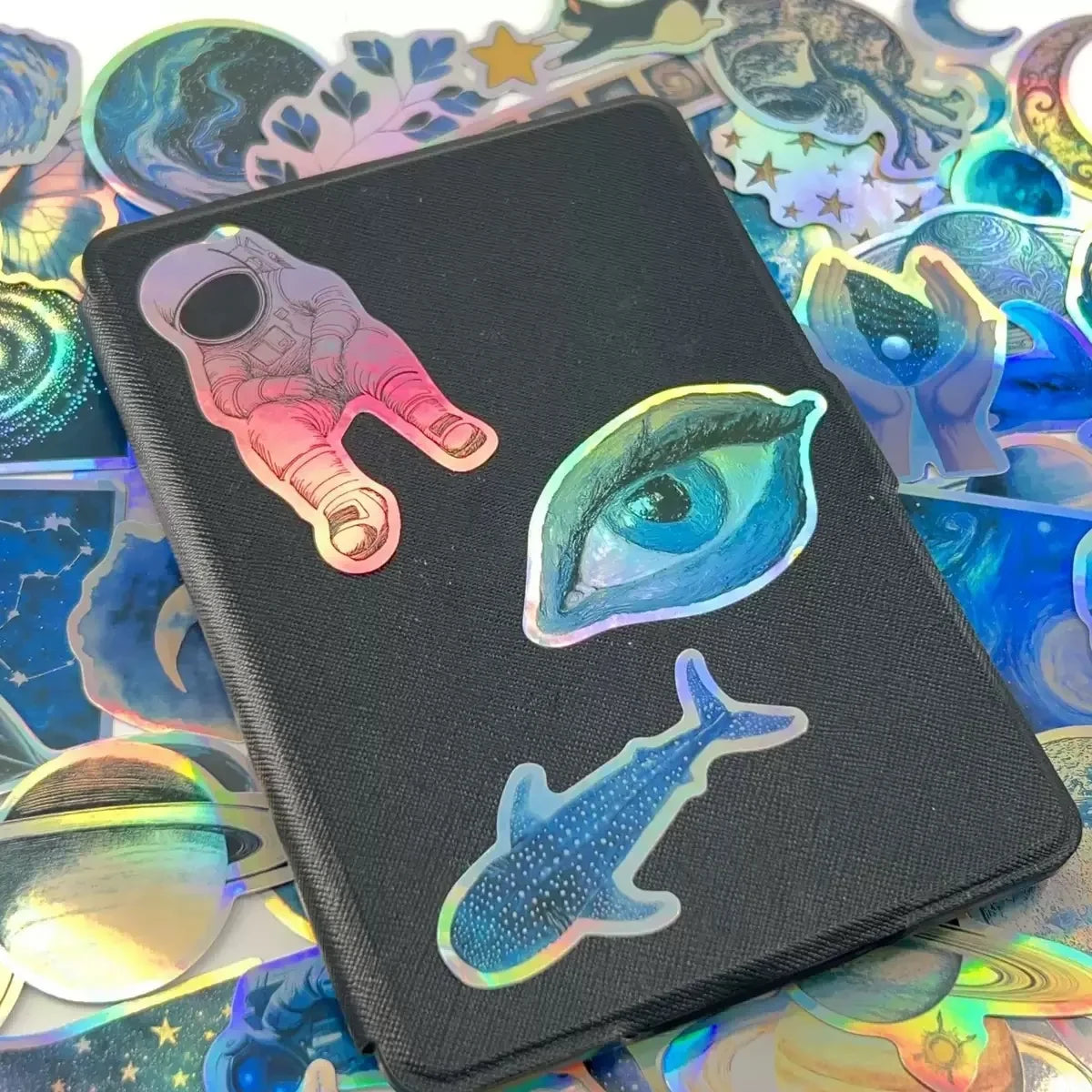 50PCS Cool Dark Blue Laser Outer Space Universe Planets Stickers Aesthetic DIY Laptop Phone Luggage Decals Sticker Kids Toy