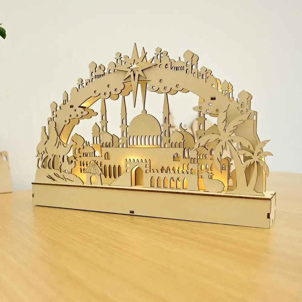 EID Mubarak Wooden LED Moon Light Ball Light Decorations Ramadan Decor Home Table Ramadan Kareem Islamic Muslim Lantern Desk