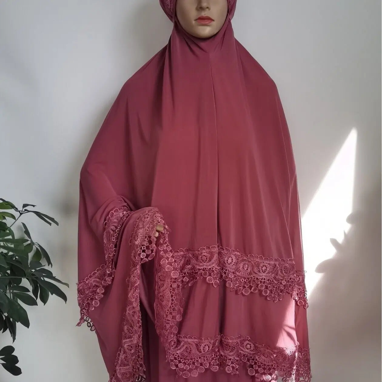 Arab National Style Ramadan Women 2PCS Lace Hijab & Abaya Set