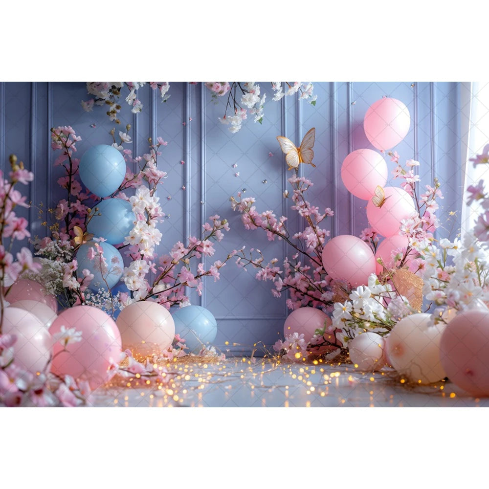 Birthday Photographic Backgrounds Baby Shooting Props Butterfly Purple Balloons Backdrops Photography Room Decorations Photozone