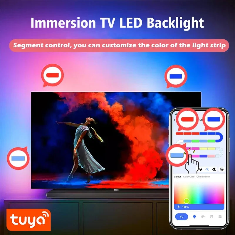 TUYA LED Strip Lights WS2812 RGBIC Addressable Strip Light with Chasing Effect Wifi USB 5V Smartlife Dreamcolor For TV Bedroom