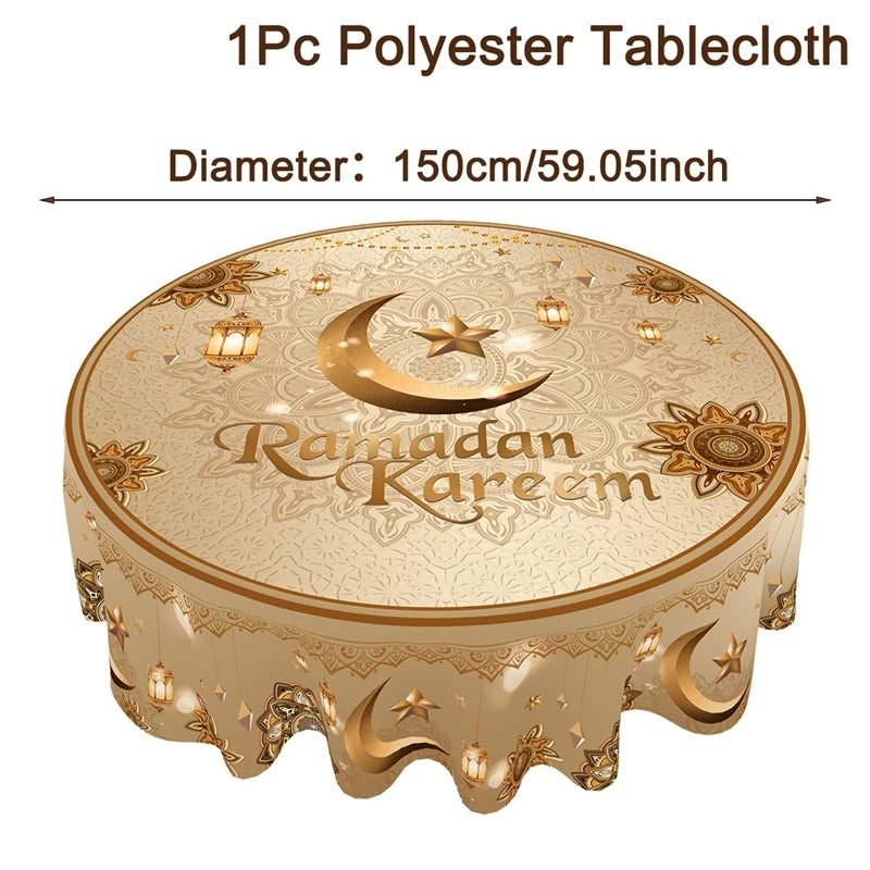 Eid Mubarak Tablecloth Round Table Cover for Home Dinning Islamic Muslim Party Supplies Ramadan Decoration 2026 Eid Al Adha Gift