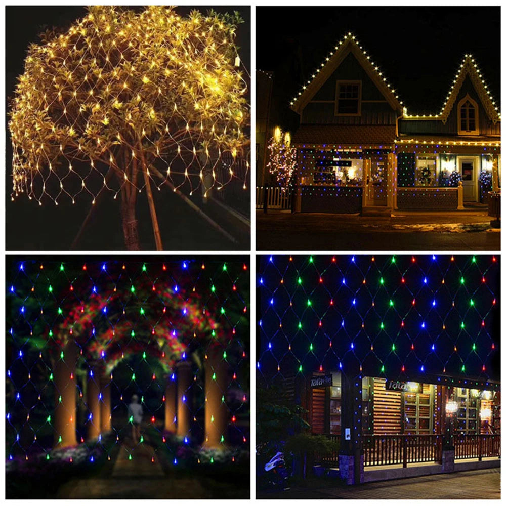 LED Net Curtain Light 110V 220V Fairy Lights Outdoor String Christmas Garlands Xmas Party Garden Wedding Decoration 3X2M 6X4M