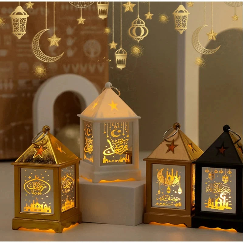 Eid Mubarak LED Lantern Ramadan Decoratives Creative Lamp with Moon Star Design Muslim Festival Party Modern Home Decor Gift