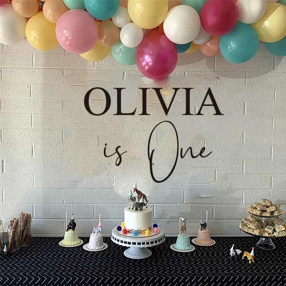 Baby Party Wall Stickers "Baby is One” Customized Name Vinyl Decal Birthday Party Decoration Welcome Sign Wall Decal Art Mural