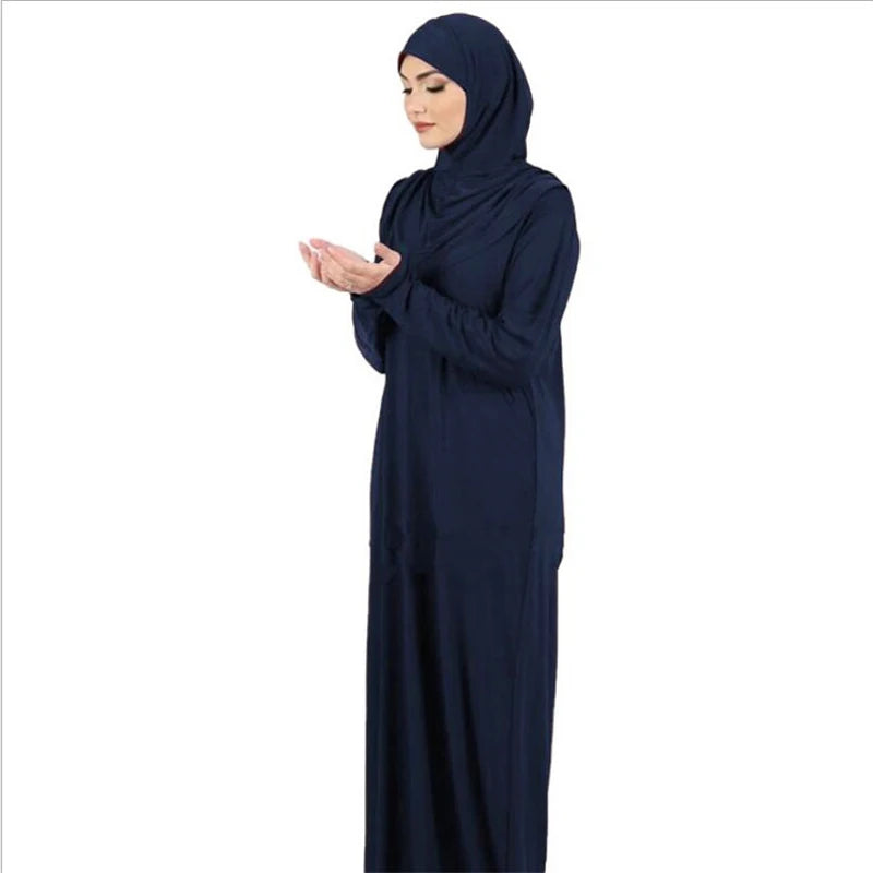Ramadan One Piece Prayer Abaya Hooded Dress Kaftan Muslim Women Robe Hijab Dress Robe Solid Color Islam Dubai Turkey Clothes