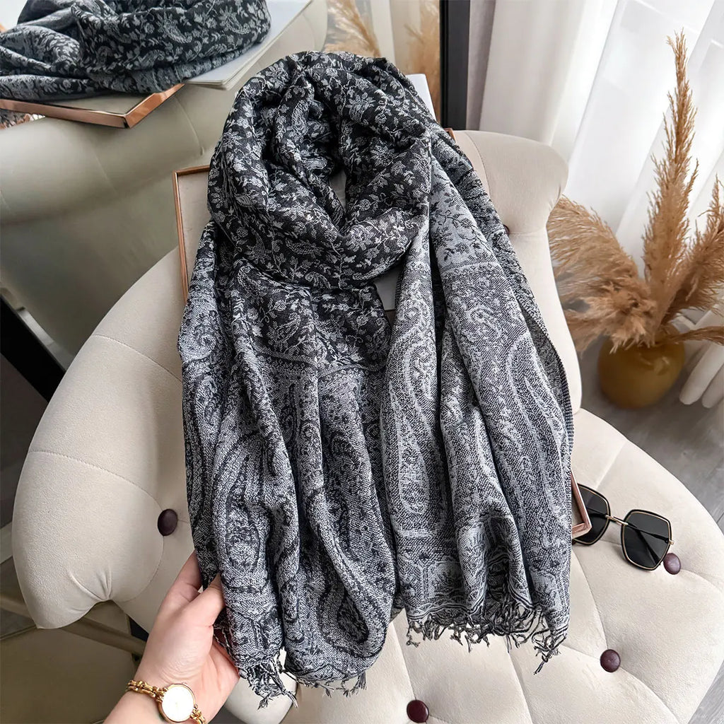 Large Size Pashmina Shawl Tassel Paisley Small flowers Element Scraf Casual Outdoor Wear Muslim Headscarf Elegant Wrap for Women