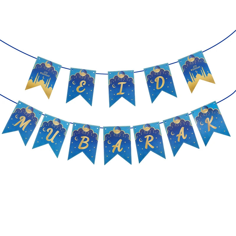 1set EID Mubarak Paper Banner Ramadan Kareem Moon Star Hanging Garland Bunting 2025 Islamic Muslim Party Home Decoration Supply