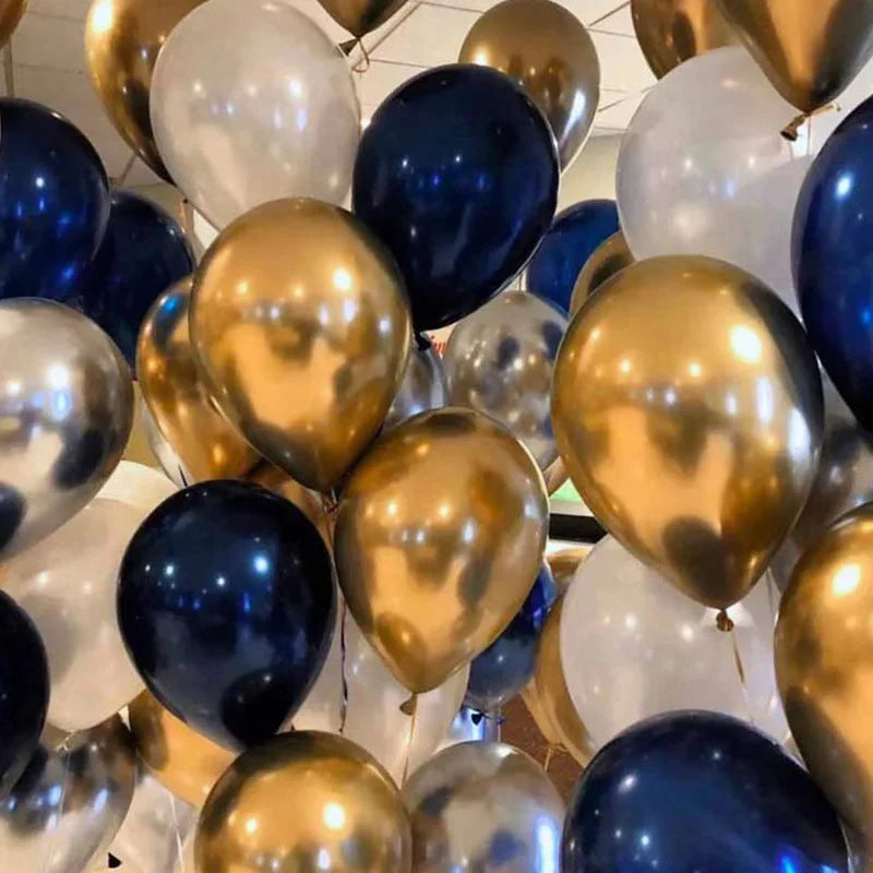 18pcs Chrome Gold Navy Blue White Latex Balloons Birthday Party Decorations Kids Adult Boy Girl Baby Shower Wedding Supplies