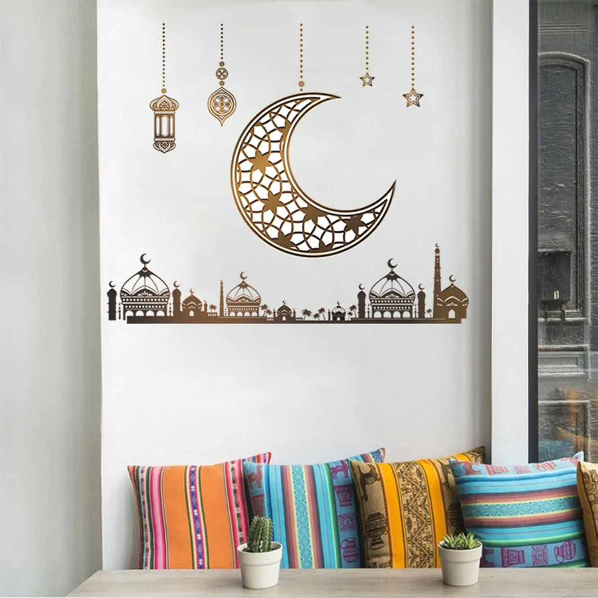 Eid Mubarak Wall Stickers Kareem Ramadan Decoration for Home Islamic Muslim Festival Eid Al-Fitr Party Supplies Window Sticker