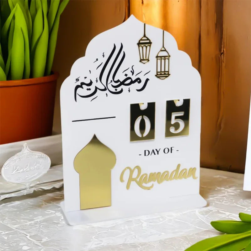 Acrylic Ramadan Countdown Calendar Gifts Day of Ramadan Calendar with Replacing Number 2026 Eid Mubarak Home Decoration