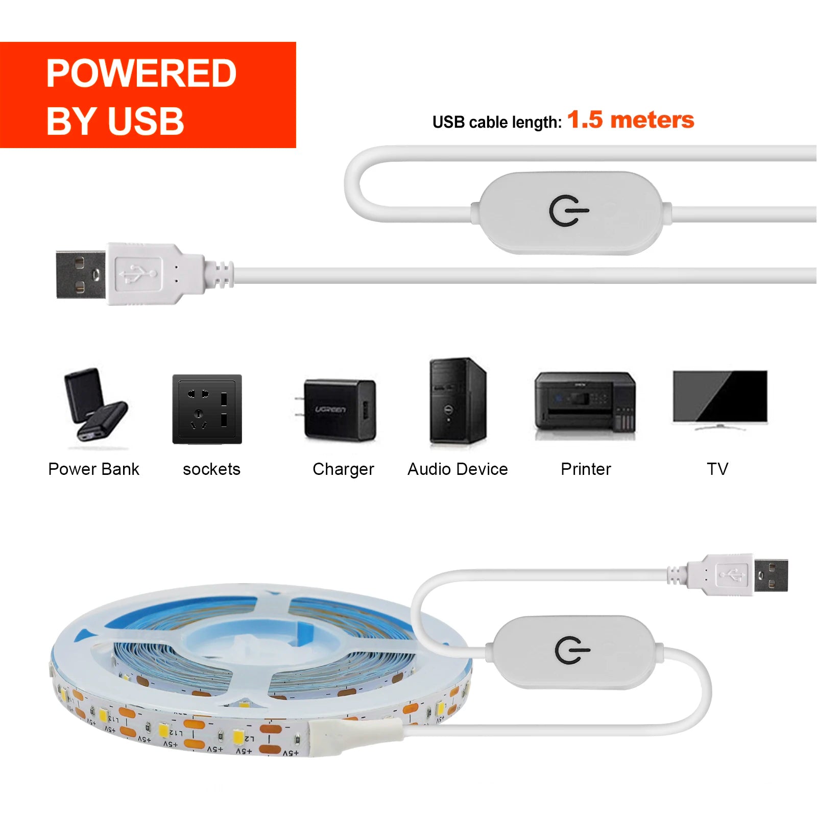 USB LED Strip Light DC5V 2835 With Dimmer/ON OFF Switch Warm Cool White Red Blue Green Pink Led Ribbon Ceiling Cabinet Light