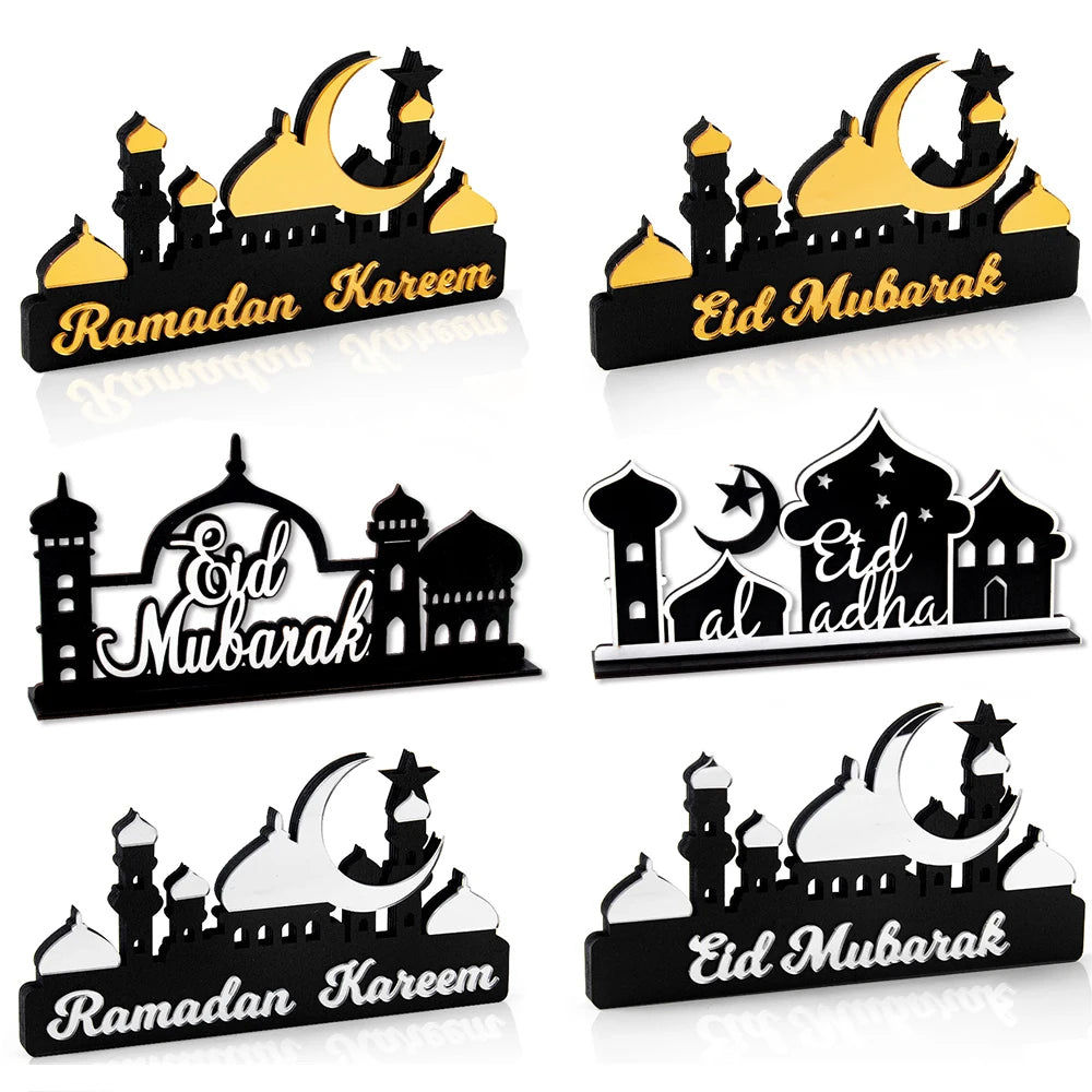 Ramadan Table Ornament Wooden Acrylic Moon Star Castle Eid Mubarak DIY Home Kareem Ramadan Decoration Islamic Muslim Party Gift