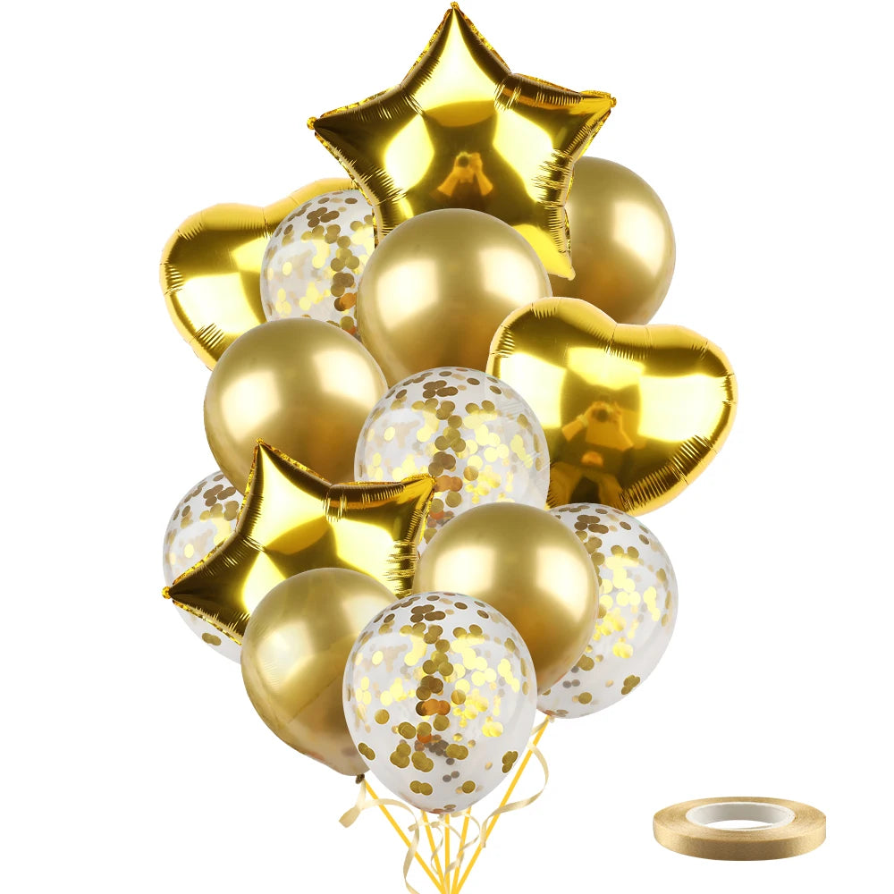 Heart Star Balloon Metallic Balloons 14pcs Gold Red Blue Pink Confetti Baloon Set For Happy Birthday Baby Shower Wedding Globos