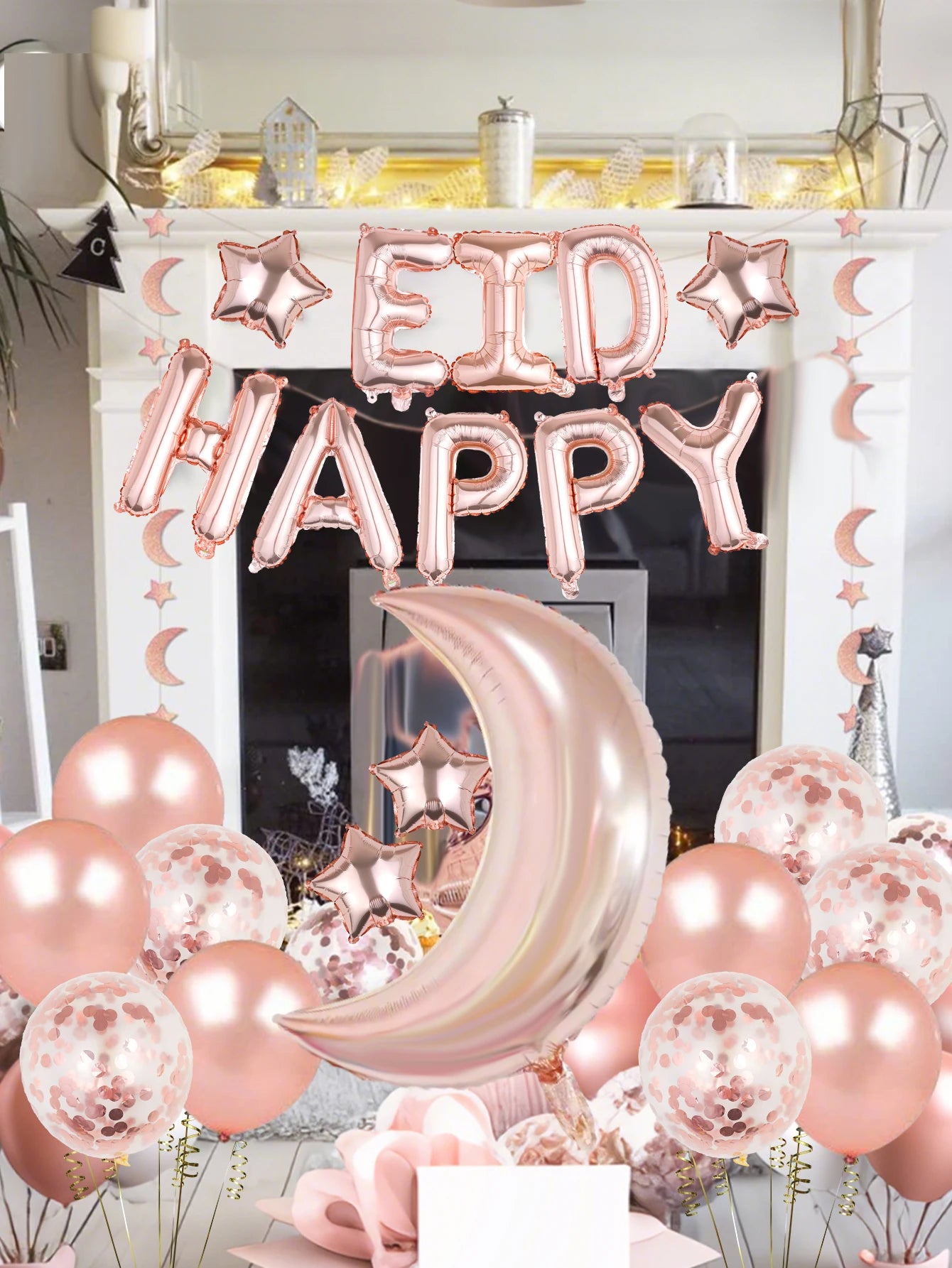 23pcs Rose gold Ramadan balloon set, suitable for celebrating Ramadan Kareem, Eid Mubarak, Ramadan parties.