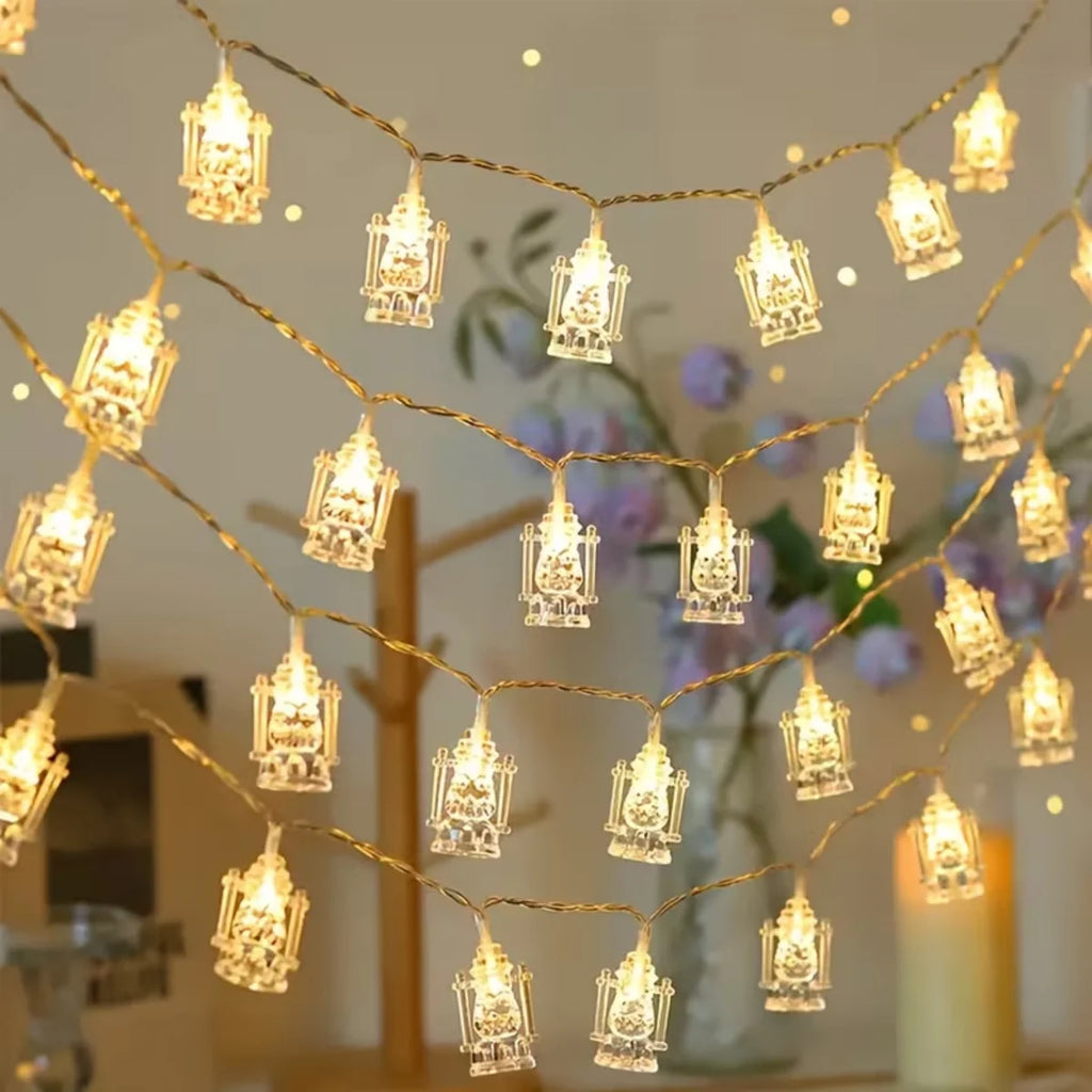 1pc Ramadan String Lights LED Small Lantern Transparent Oil Kareem Palace Lamp Battery Powered For Home Garden Party Wall Decor