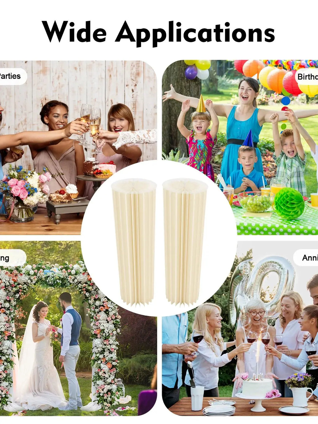 2pcs Foldable Cardboard Flower Stands 100cm Wedding Centerpieces Display Dessert Table Milky White Cardboard, Acrylic For Party