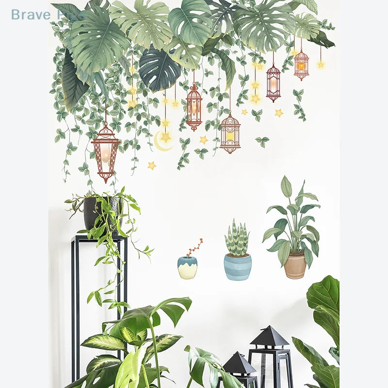 Green Leaves Wall Stickers For Home Living Room Decorative Vinyl Wall Decal Tropical Plants DIY Kid Door Murals Wallpaper