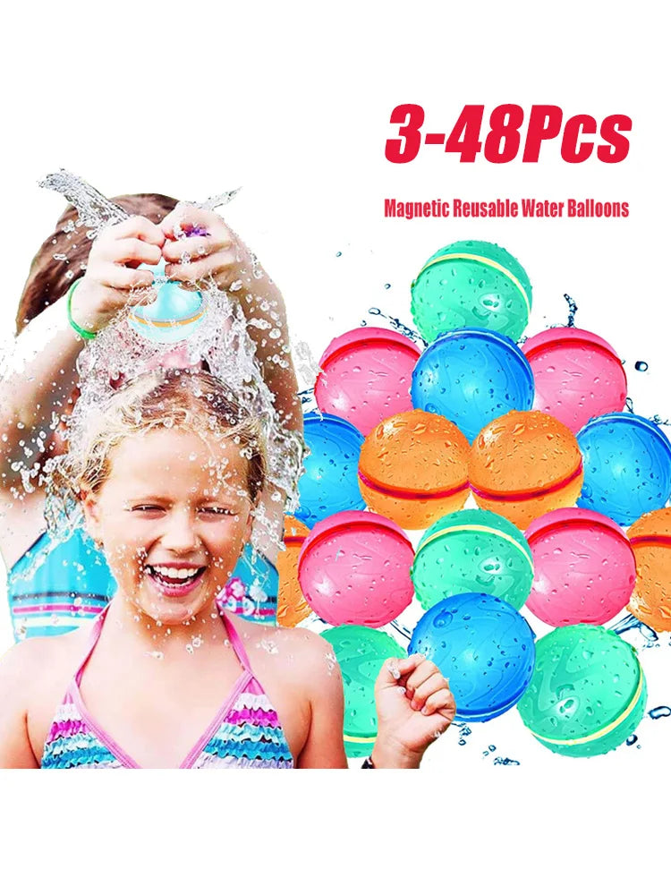 Magnetic Reusable Water Balloons Refillable Water Balloon Quick Fill Self Sealing Water Bomb Splash Balls for Kids Swimming Pool