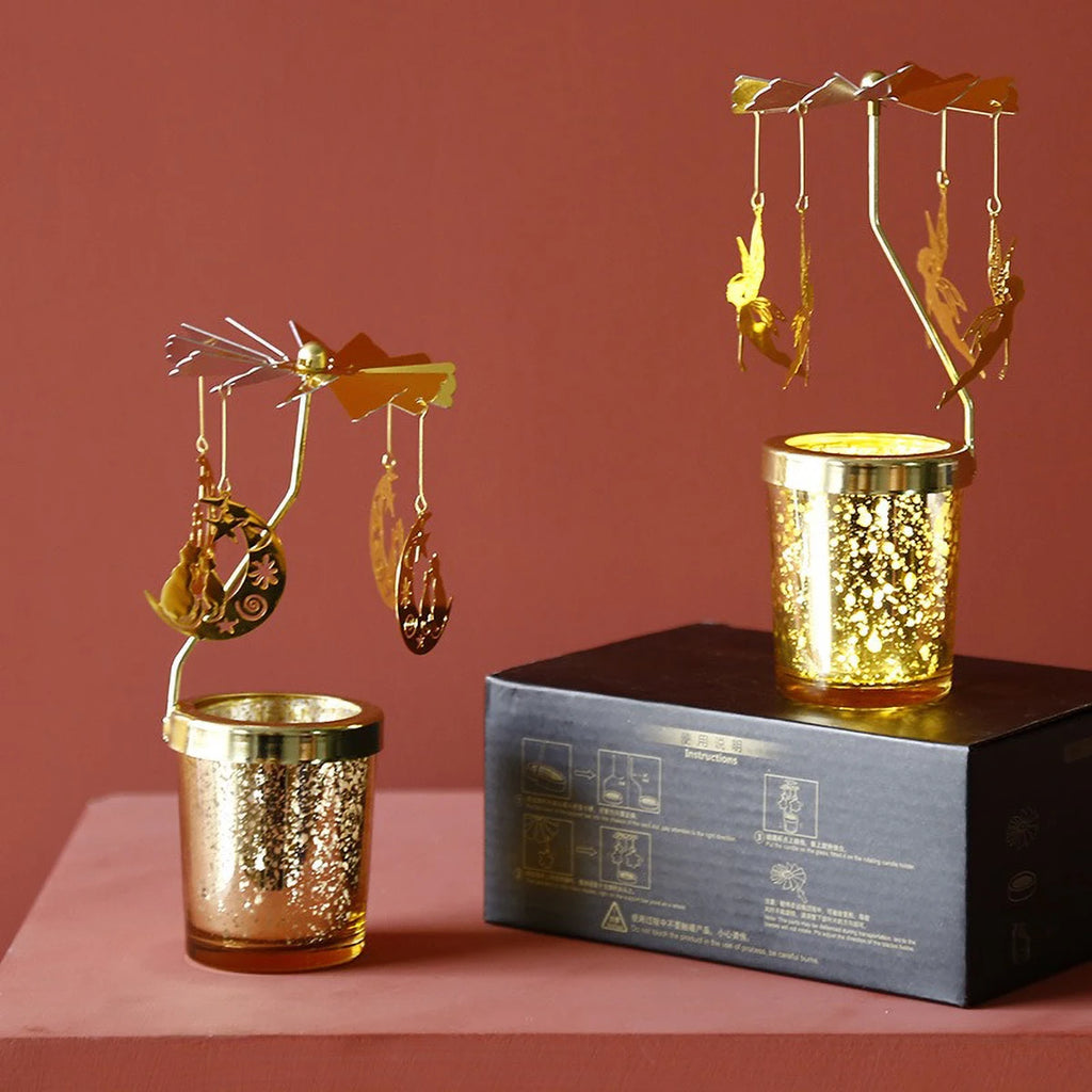 Gold Metal Rotating Tealight Candle Holder for Table Design Candlesticks‌ - Elegant Dining Room Decor, Unique Centerpiece